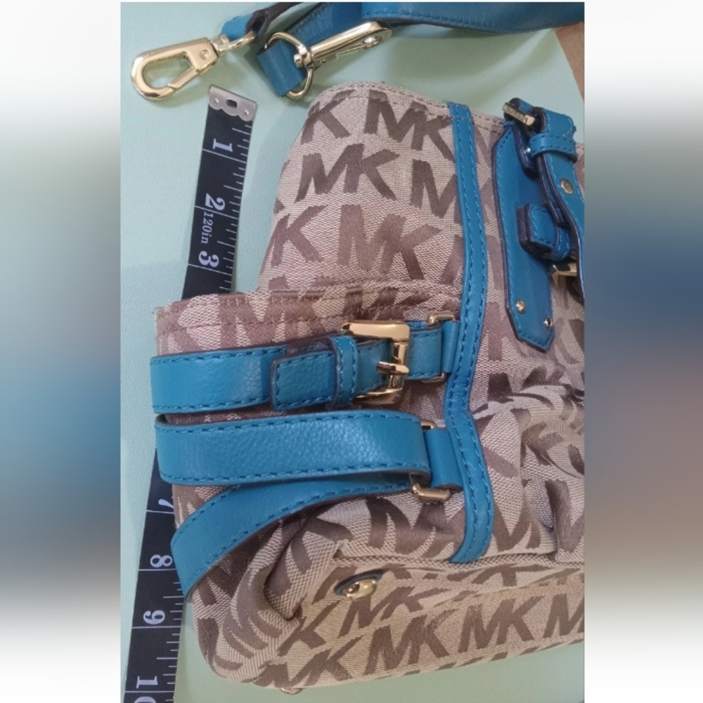 END 30-APR | MK Brown and Teal Signature Tote Bag - Picture 7 of 9
